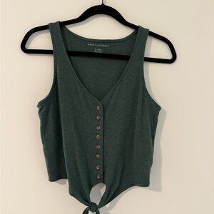 American Eagle Outfitters Tie-Front Button-Up Crop Top - XS - Dark Green